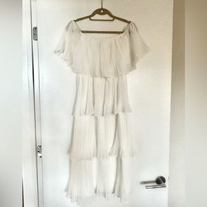 White Off-the-Shoulder Ruffle MIDI Dress